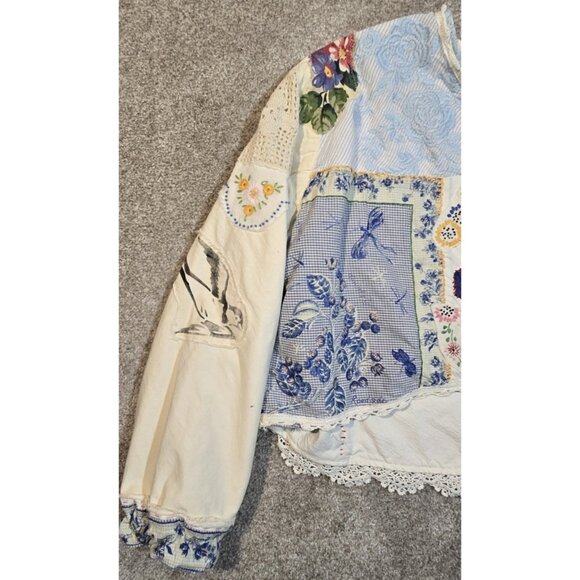 OOAK Magnolia Boho Indie Jacket Upcycle VTG Flour Sack Oversized Short L - XL - Picture 8 of 16